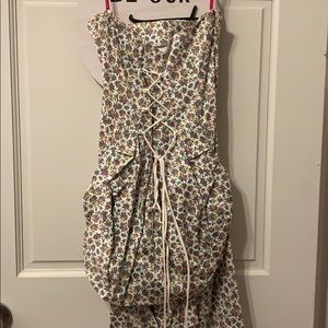 Betsey Johnson Strapless Floral Corset Back Dress